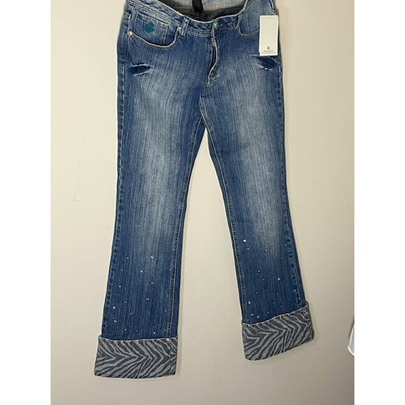 Y2K Vintage New w/tags Rocawear Zebra Diamond Embroidered Jeans Size 9 - Picture 1 of 7